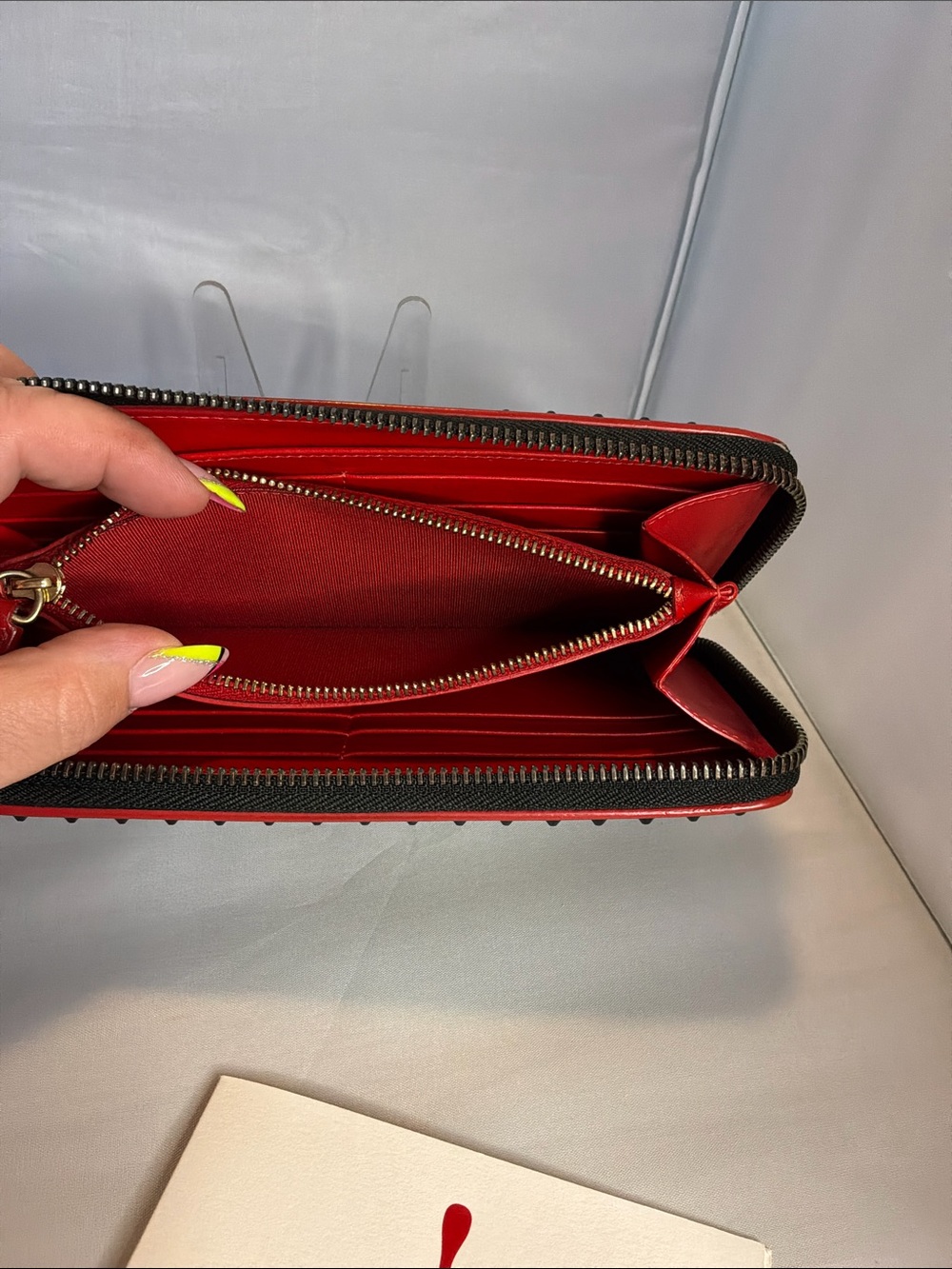Christian Louboutin Panettone Black Studded Zip Wallet with Red Trim - Picture 5 of 6
